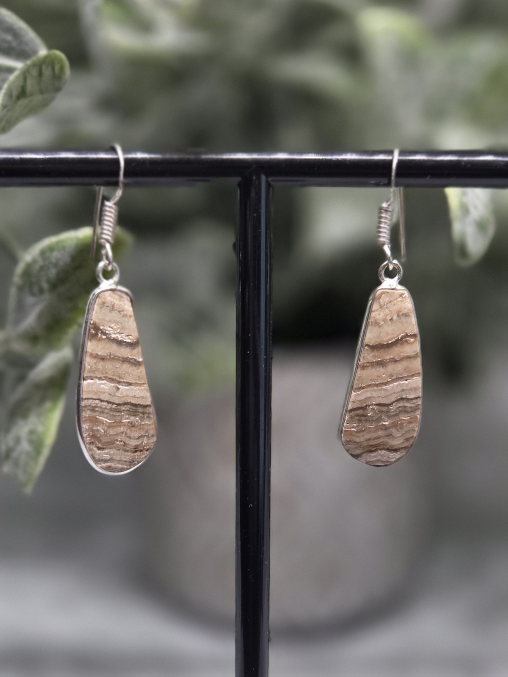 Natural Brown Agate Teardrop Earrings - Sterling Silver